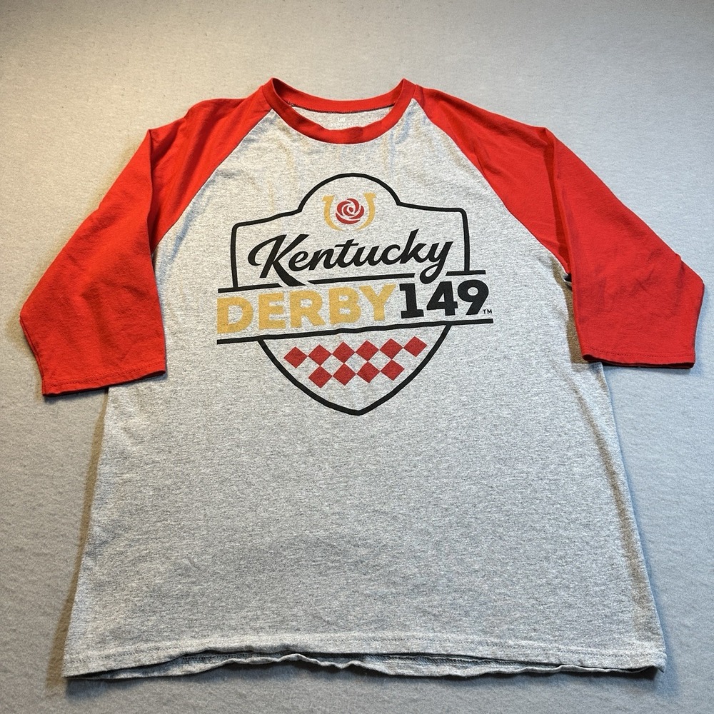 Kentucky Derby 149th Icon Churchill Downs Raglan Baseball T Shirt Red 2023 Large